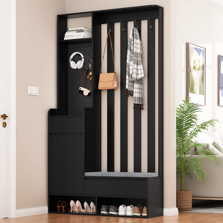 39.3'W70.8'H multifunctional corridor shoe cabinet with soft padded nail board and black hanger with entrance hook - V.I.P Digital Presence