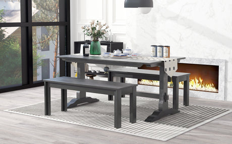 TREXM 3-piece retro cutlery set, rectangular stand table, and 2 wooden stools for 4 people (gray) - V.I.P Digital Presence
