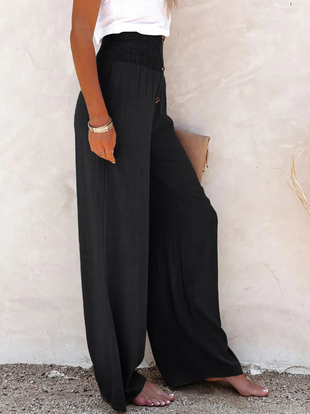 Full Size Decorative Button High Waist Pants - V.I.P Digital Presence