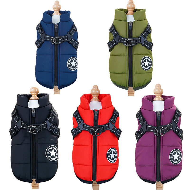 Pet clothing waterproof and warm dog cotton coat winter skiing suit chest and back integrated cotton vest - V.I.P Digital Presence