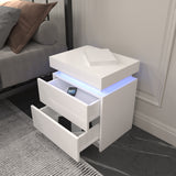 Modern white Nightstand With 2 Storage Drawers,Led Lights, End Table For Bedroom Furniture - V.I.P Digital Presence