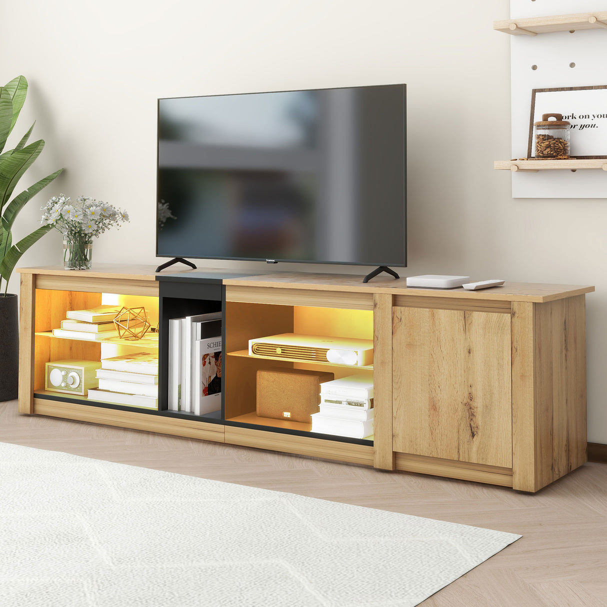 ModernTV stand suitable for TVs under 80 inches, media console with multifunctional storage, and LED lights - V.I.P Digital Presence