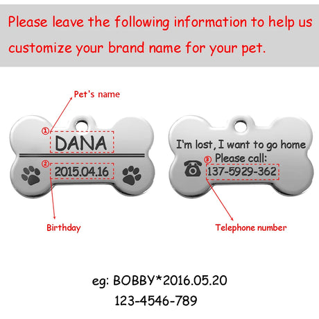 Personalized Dog Tags Engraved Cat Puppy Pet ID Name Collar Tag Pendant Pet Accessories Bone/Paw Glitter - V.I.P Digital Presence