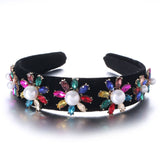 Retro Baroque Large Pearl Flower Set with Colorful Diamonds Fashion Hair Hoop - V.I.P Digital Presence