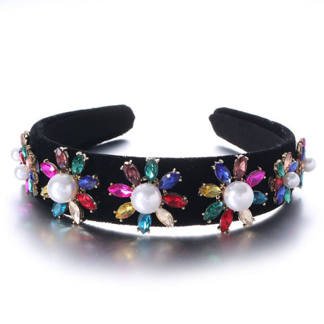 Retro Baroque Large Pearl Flower Set with Colorful Diamonds Fashion Hair Hoop - V.I.P Digital Presence