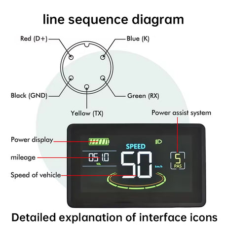 Waterproof color LCD meter H6C for e-bikes, SM/weatherproof connector, smart e-bike screen with USB. - V.I.P Digital Presence