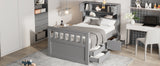 Twin Size Captain Platform Bed Frame with Storage Bookcases and Shelves,Four Drawers, Gray - V.I.P Digital Presence