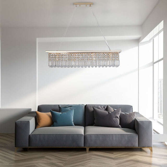 Modern Crystal Chandelier for Dining Room 8-Light Gold Rectangle Raindrop Chandelier L39.4'' x W9.8'' x H8.7'(Bulb Not Included) - V.I.P Digital Presence