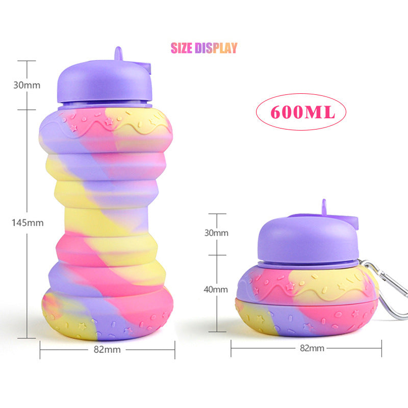 Botella de silicona plegable tipo donut, ideal para deportes al aire libre, portátil y para viajes. 