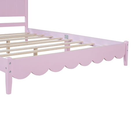 Queen Size Wood Platform Bed Frame, Retro Style Bed with Rectangular Headboard,No Need Box Spring,Pink - V.I.P Digital Presence