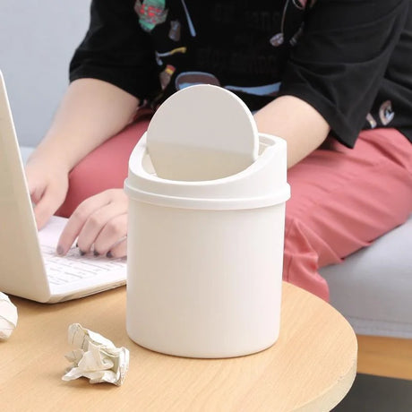 Minimalist plastic desktop trash can household press type with lid miscellaneous bin mini makeup table storage bin - V.I.P Digital Presence