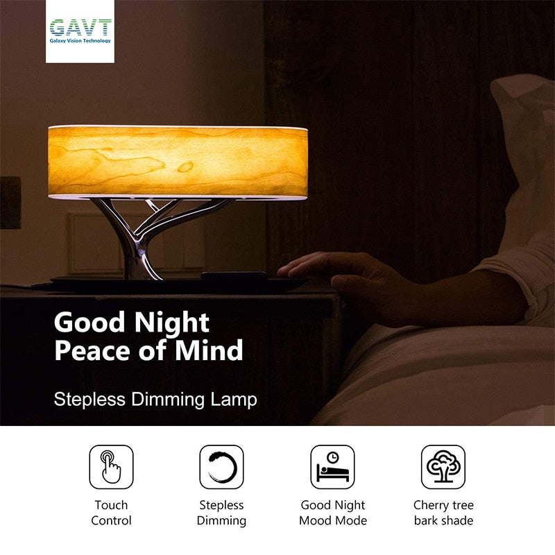Lámpara de mesa LED moderna para dormitorio, altavoz Bluetooth regulable, cargador de teléfono, lámpara de escritorio inalámbrica, lámpara de noche, lámpara de mesa, lámpara de árbol 