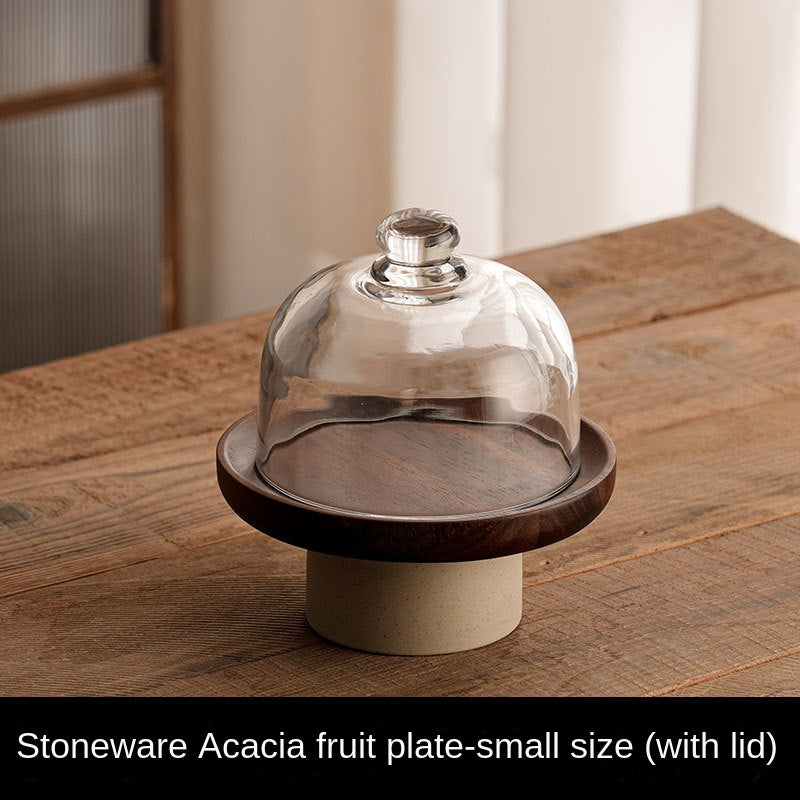 Acacia wood cake tray living room household Dim sum tray clay high fruit tray - V.I.P Digital Presence