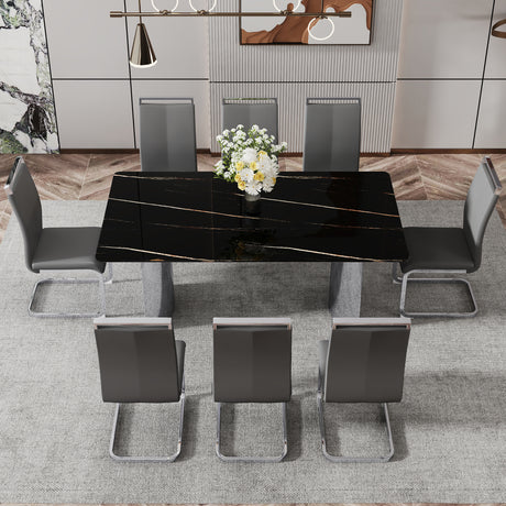 Modern minimalist dining table The black imitation marble glass desktop is equipped with silver metal legs - V.I.P Digital Presence