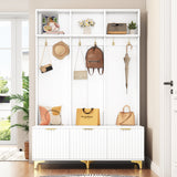 Large storage hall tree with bench, multifunctional storage platform, luxury clothes hanger equipped with 6 gold hooks - V.I.P Digital Presence