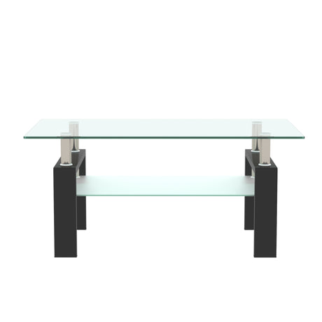Rectangle Black Glass Coffee Table Clear Coffee Table Modern Side Center Tables for Living Room Living Room Furniture - V.I.P Digital Presence