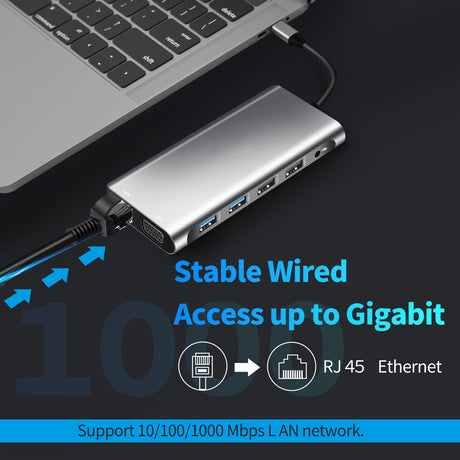 Type-C to Dual HDMI VGA Same Screen Dock 12 in 1 Notebook MacBook Converter USB HUB - V.I.P Digital Presence