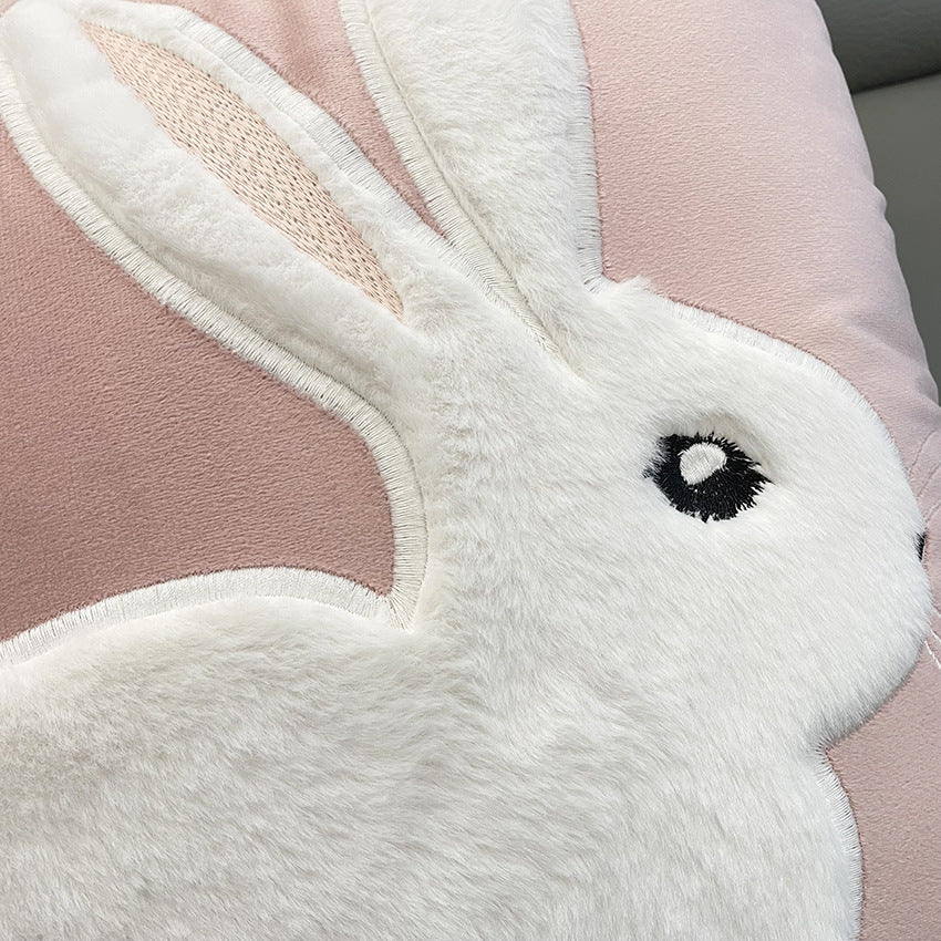Soft Rabbit Pillow Cover Sofa Cushion Velvet Embroidered Pillow Girl's Heart Pink Cartoon Pillow Cover Cute - V.I.P Digital Presence