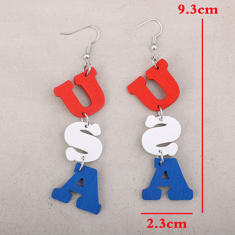 USA Wooden Letter Dangle Earrings - V.I.P Digital Presence