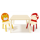 Kids Table and 2 Chairs Set 3 Pieces Toddler Table and Chair Set Wooden Activity Play Table Set (Lion&Monkey) - V.I.P Digital Presence