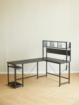 94.5 Inch Home Office Desk L shape gaming desk with LED storage Shelves METAL PANNEL and stool (BLACK) - V.I.P Digital Presence