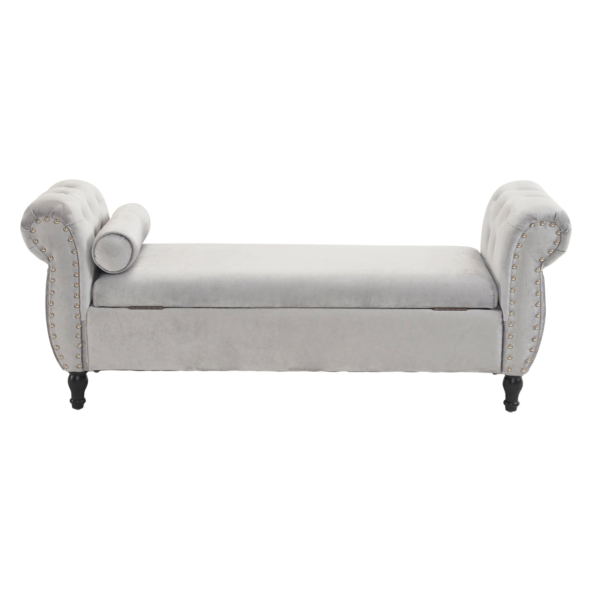 Velvet Multifunctional Storage Rectangular ottoman bench with 1 Pillow, grey - V.I.P Digital Presence