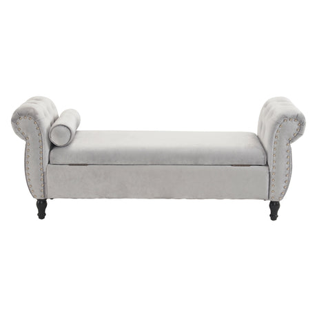 Velvet Multifunctional Storage Rectangular ottoman bench with 1 Pillow, grey - V.I.P Digital Presence