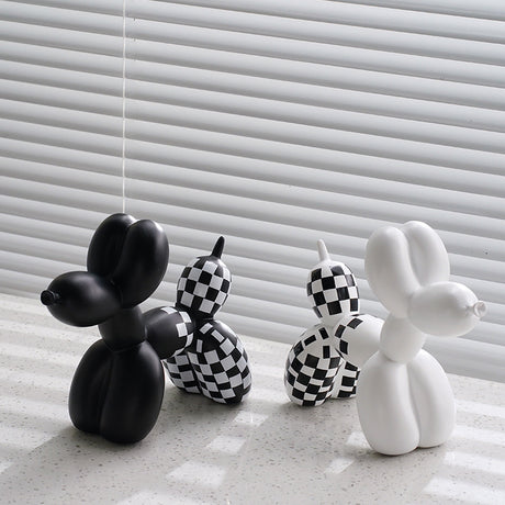 New black and white plaid balloon dog ornaments creative TV cabinet wine cabinet living room porch resin crafts - V.I.P Digital Presence