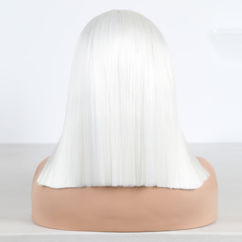 White Color Synthetic Hair Lace Part Wigs with Baby Hair Straight Hair Short BoB T Lace Wigs - V.I.P Digital Presence