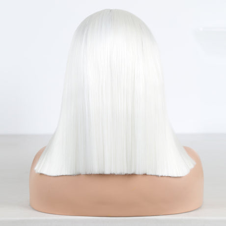 White Color Synthetic Hair Lace Part Wigs with Baby Hair Straight Hair Short BoB T Lace Wigs - V.I.P Digital Presence