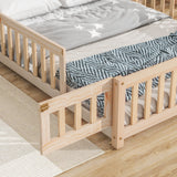 Full House-Shaped Headboard Floor Bed with Fence Natural - V.I.P Digital Presence