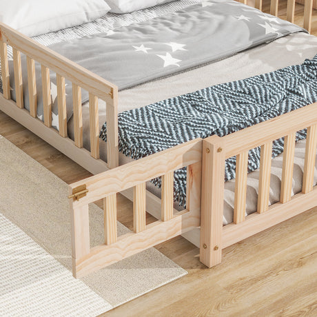 Full House-Shaped Headboard Floor Bed with Fence Natural - V.I.P Digital Presence