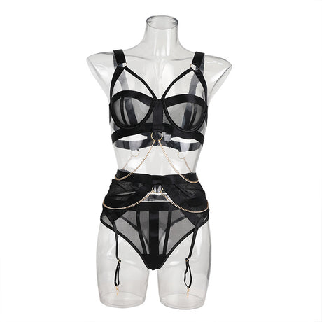 New Mesh Perspective Temptation Metal Chain Interwoven Splicing Hollow Bra Sexy Sex Underwear - V.I.P Digital Presence
