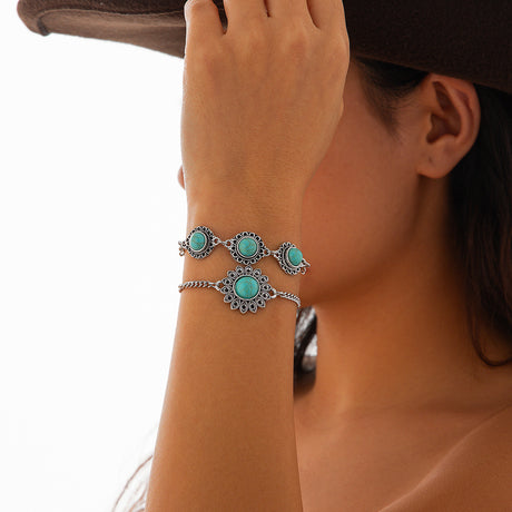 Ethnic style retro alloy turquoise bracelet Bohemian artistic bracelet set for women - V.I.P Digital Presence