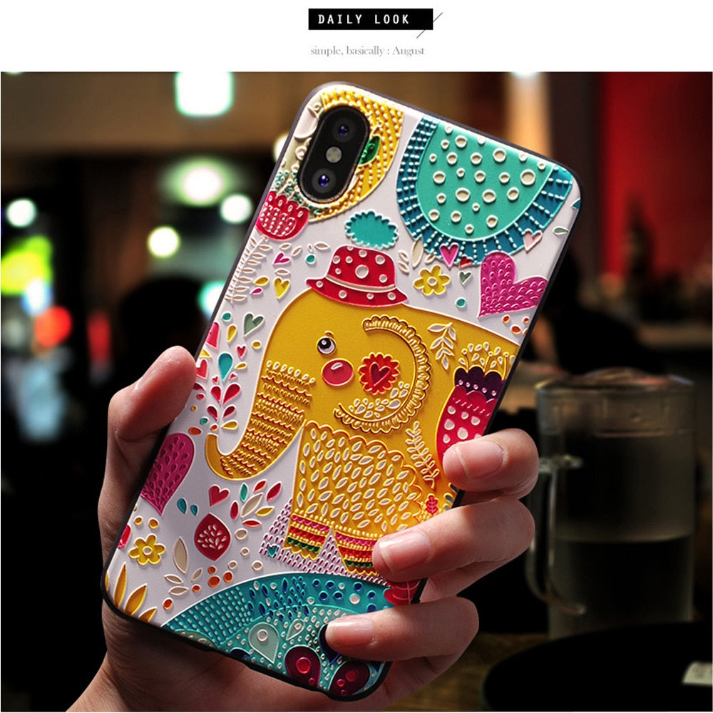 Eqvvol Cute 3D Emboss Cartoon Patterned Phone Case For iphone X 8 7 6 6S Plus Cases Soft Silicone Cover For iphone 5 5s SE Coque - V.I.P Digital Presence