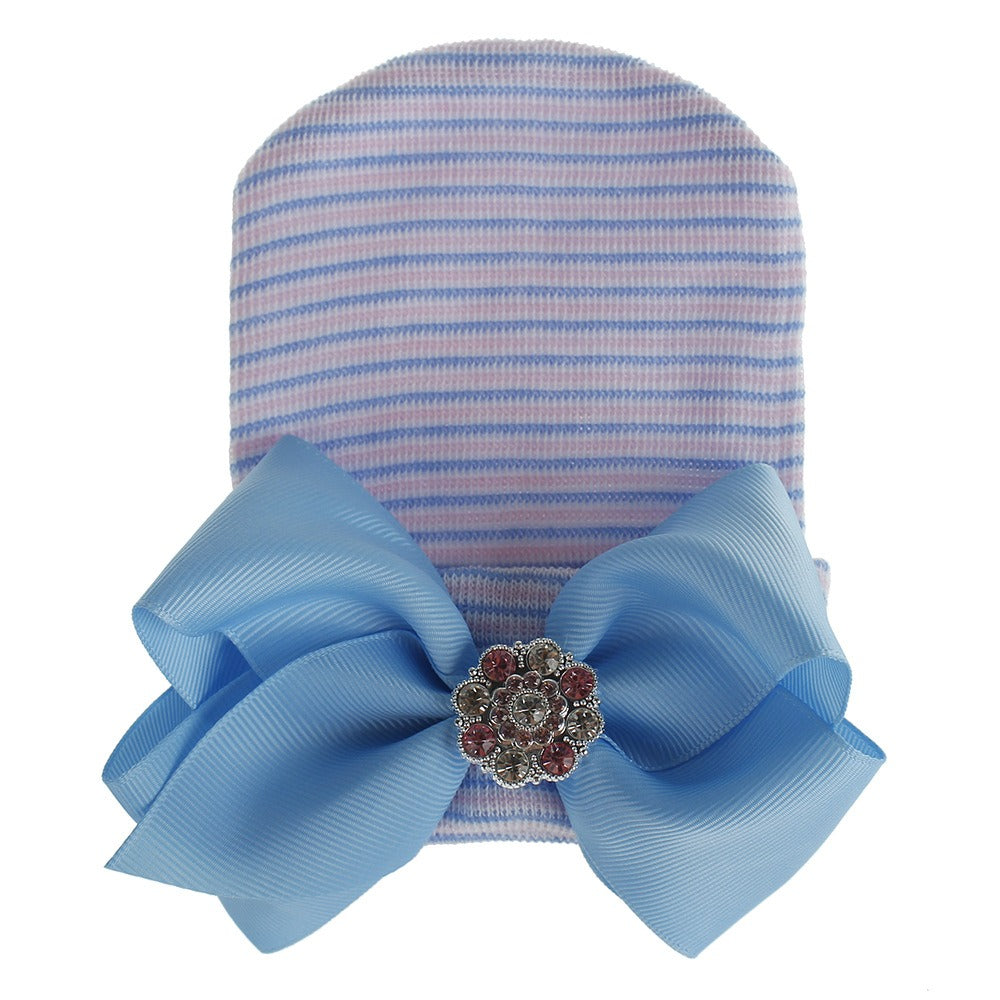 European and American Big Bow Glittering Diamond Pink Stripe Girl Baby Knitted Hat Newborn Baby Pullover Hat - V.I.P Digital Presence