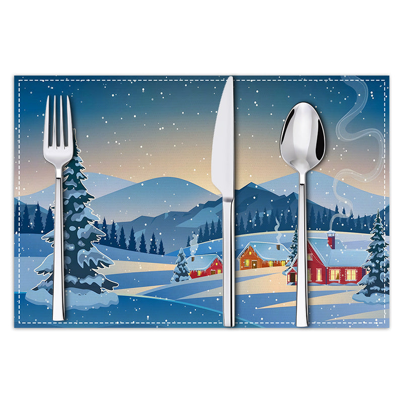 Christmas placemat white hemp Christmas scenery print home table mat living room dining table coaster - V.I.P Digital Presence