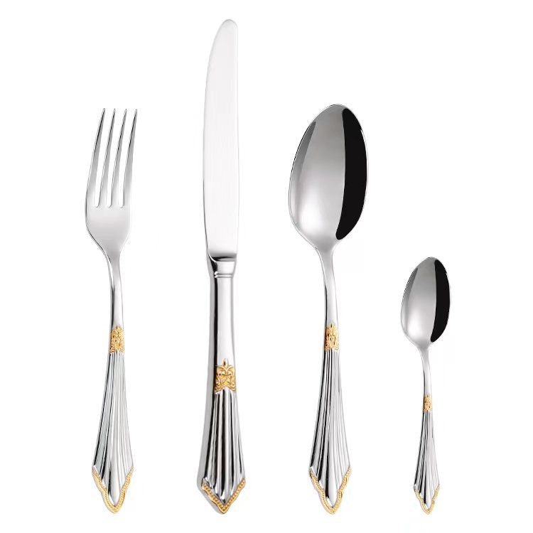 304 stainless steel knife, fork, spoon, hotel Western tableware, steak knife, fork, dessert spoon, fork, 4 piece  set - V.I.P Digital Presence