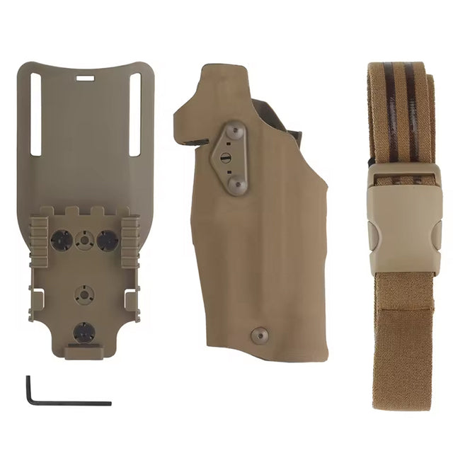 6354DO Left - handed Tactical Pistol Glock 17 Holster with X300U - A QLS Adapter, Leg Shroud, Drop, and MHA Leg Strap Kit - V.I.P Digital Presence