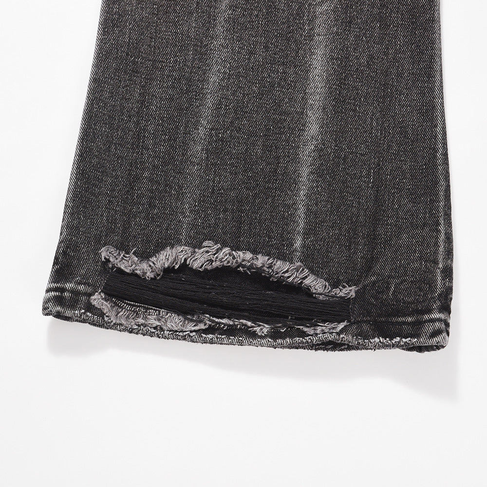 Washed Distressed Wide-Leg Jeans Men's European and American Punk INS Personalized Loose Hole Frayed Flare Pants - V.I.P Digital Presence