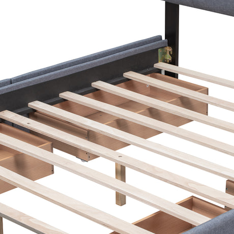 Upholstered Platform Bed with Classic Headboard and 4 Drawers No Box Spring Needed Linen Fabric Queen Size Dark gray - V.I.P Digital Presence