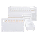L-shaped Space-Saving Twin Loft and Twin Platform Bed with 7 Drawers and Full Guardrails(WHITE) - V.I.P Digital Presence