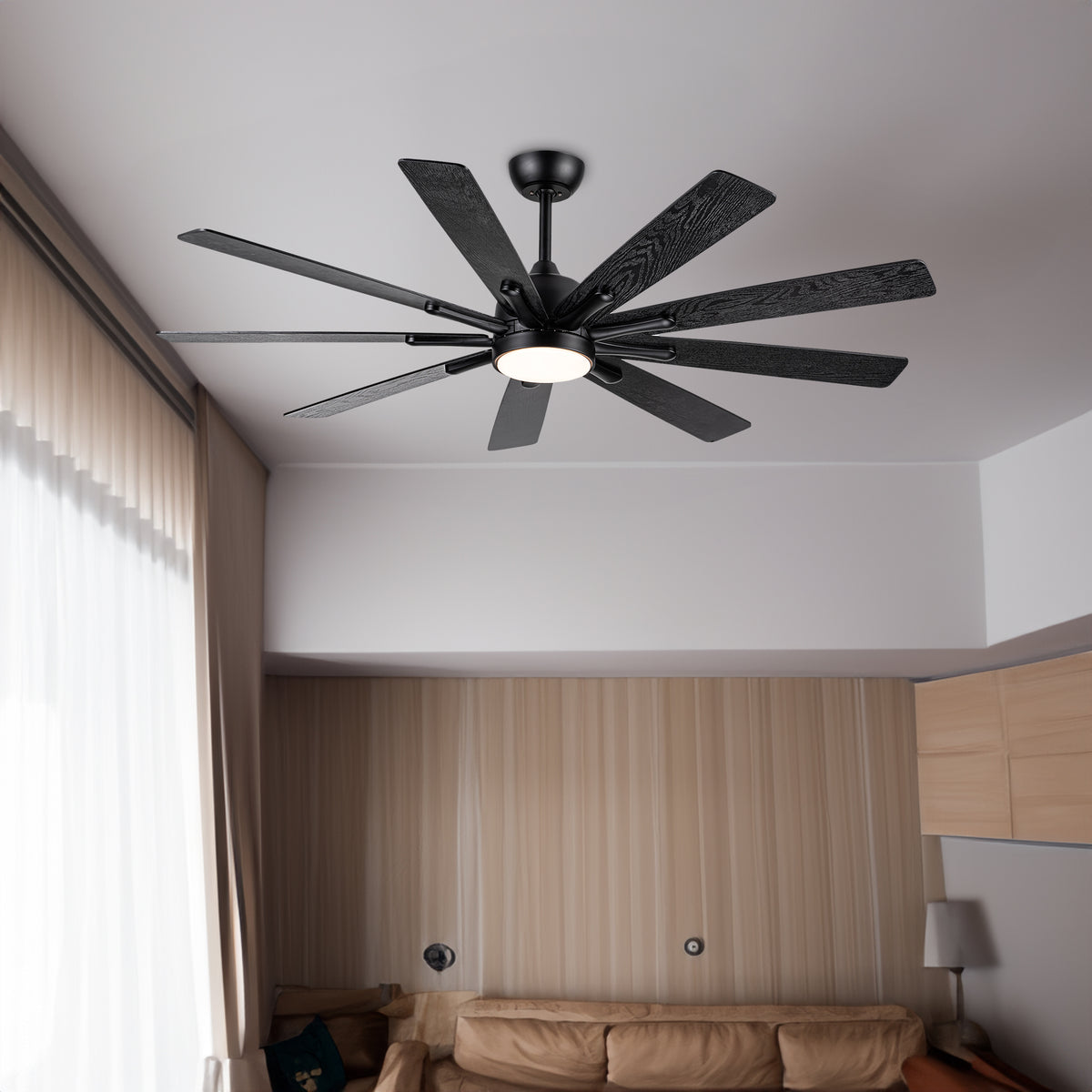 Mordern Farmhouse 62 In Black Ceiling Fan with Smart App and Remote Control - V.I.P Digital Presence