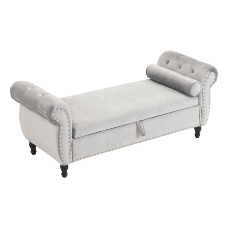 Velvet Multifunctional Storage Rectangular ottoman bench with 1 Pillow, grey - V.I.P Digital Presence