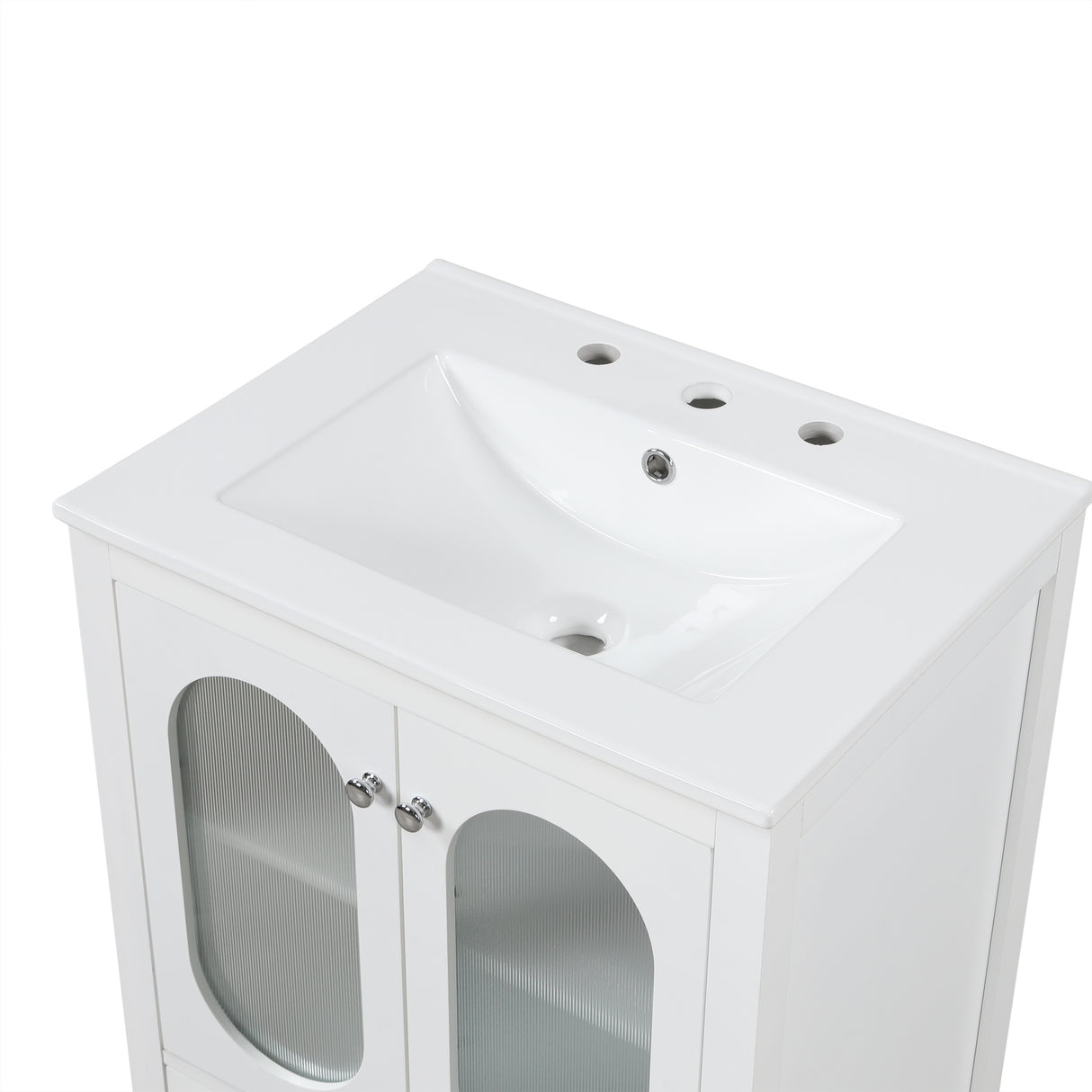 24" Bathroom Vanity with Sink, Bathroom Vanity Cabinet with One Drawer and Doors, Adjustable Shelf, Solid Wood and MDF, White - V.I.P Digital Presence