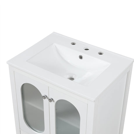 24" Bathroom Vanity with Sink, Bathroom Vanity Cabinet with One Drawer and Doors, Adjustable Shelf, Solid Wood and MDF, White - V.I.P Digital Presence