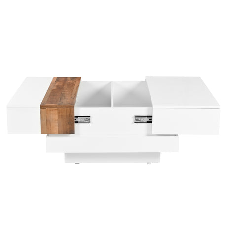 ON-TRANS 31.4 inches x 31.4 inches with sliding tabletop, high gloss center table, hidden storage room white - V.I.P Digital Presence