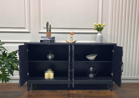 Stronger Vintage Style Buffet Cabinet Lacquered Accent Storage 4 Door Wooden Cabinets Taupe Grey - V.I.P Digital Presence