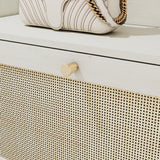 Natural Bohemian style shoe cabinet with 3 rattan flip drawers, 3 square shelves, and 1 storage drawer, white - V.I.P Digital Presence