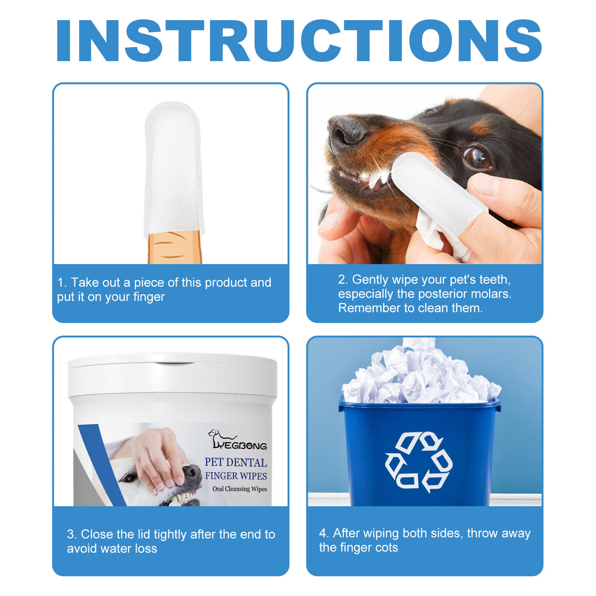 Pet Dental Finger Wipes, Bad Breath Tartar Teeth Yellow Dog Clean Mouth Care Finger Cover - V.I.P Digital Presence